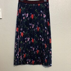 Ted Baker Floral Pleated Midi Skirt - Black and Red